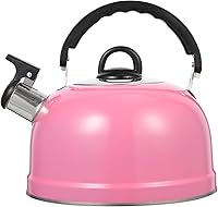Vista 1 de Hervidor de té silbante de acero inoxidable, olla de agua caliente esférica rosa con mango ergonómico, tetera superior para estufa para el hogar