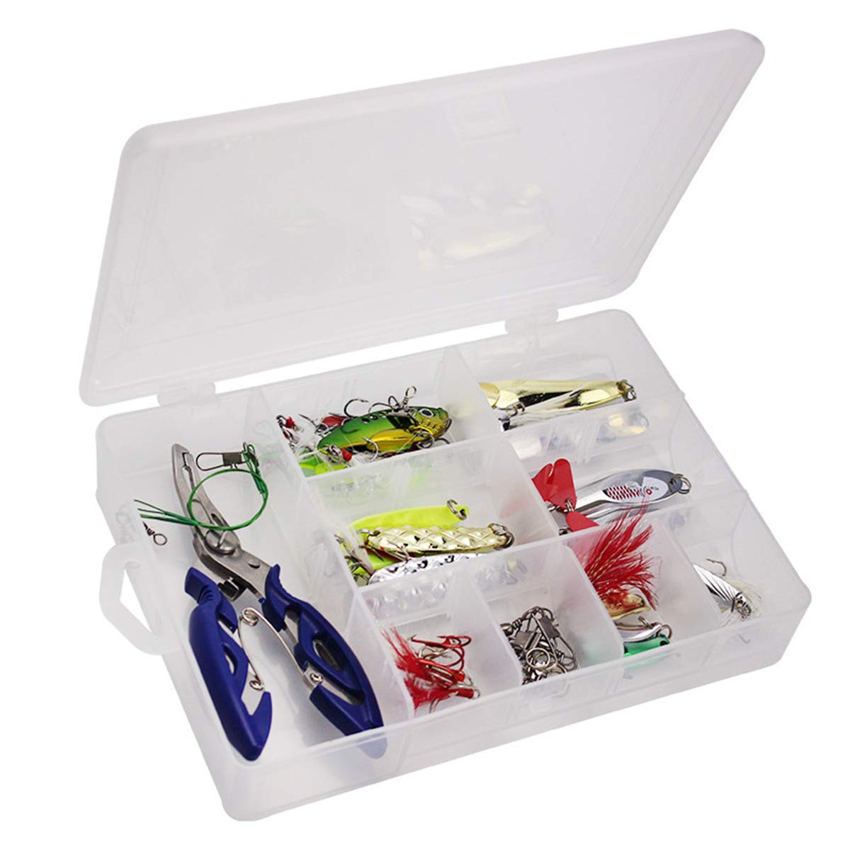 RoseFlower Kit di Esche da Pesca, 101Pcs Esche Cucchiaino Artificiale Pesca Richiamo Set per Trota, Persico, Luccio Spoon Kit- Esche da Spinning Accessori con Vermi, Esche Dure, Ganci Singolo, Insetti