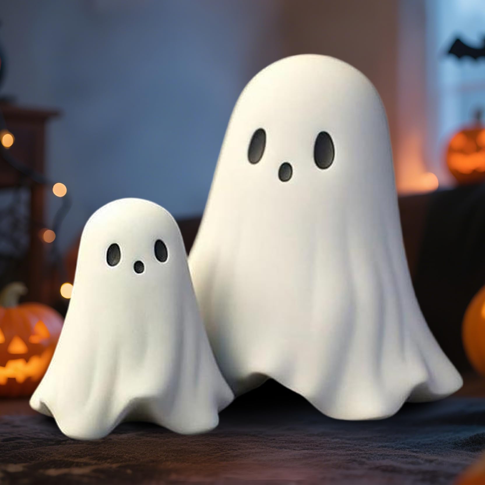 Ameble Ghost Decor 4.3x3.3 Cute Resin Halloween Ghost Decor Spooky Halloween Decorations for Tabletop Desk Party Home Bedroom