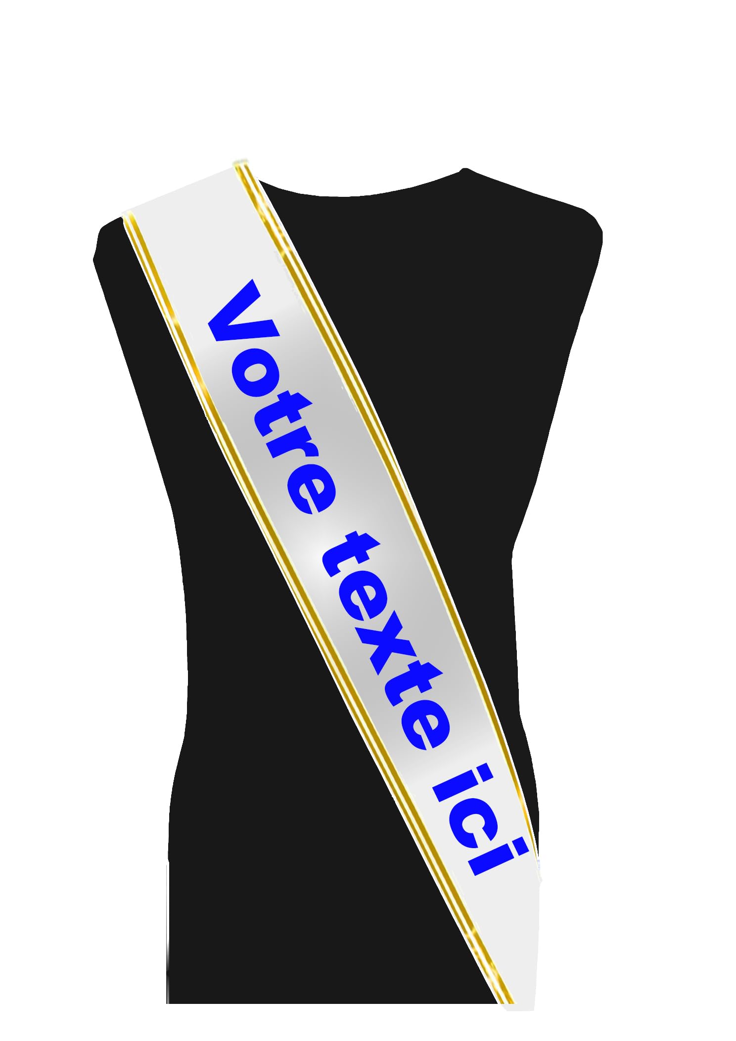 Générique Echarpe de Miss ou Mister à Personnaliser avec Franges. Personnalisable avec photo, texte, cocarde et options.
