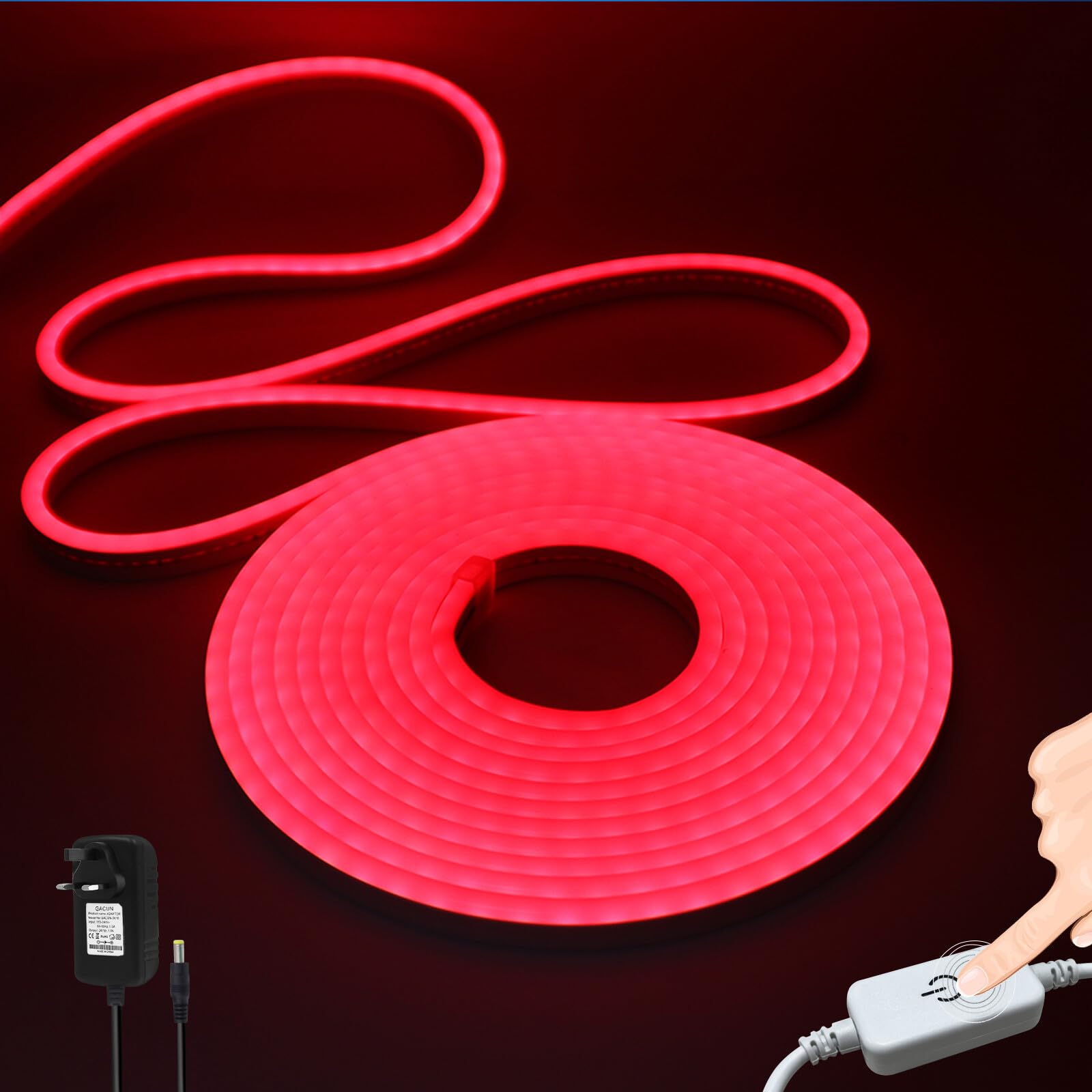 Wisada 24V Dimmable LED Neon Light Strip [1m, Red], IP67 Waterproof Flexible, 120 LEDs/m SMD2835 LED Light Strip CRI85+, for Home/Store Decorative Lighting