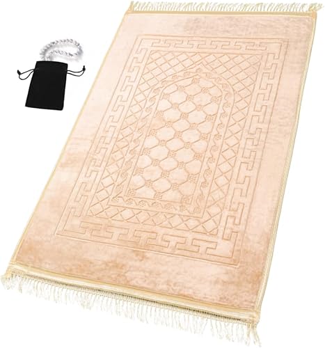 Alfombra de oración musulmana islámica, alfombra gruesa de oración para niños, hombres y mujeres, con cuentas de oración islámica, para viajes Eid,