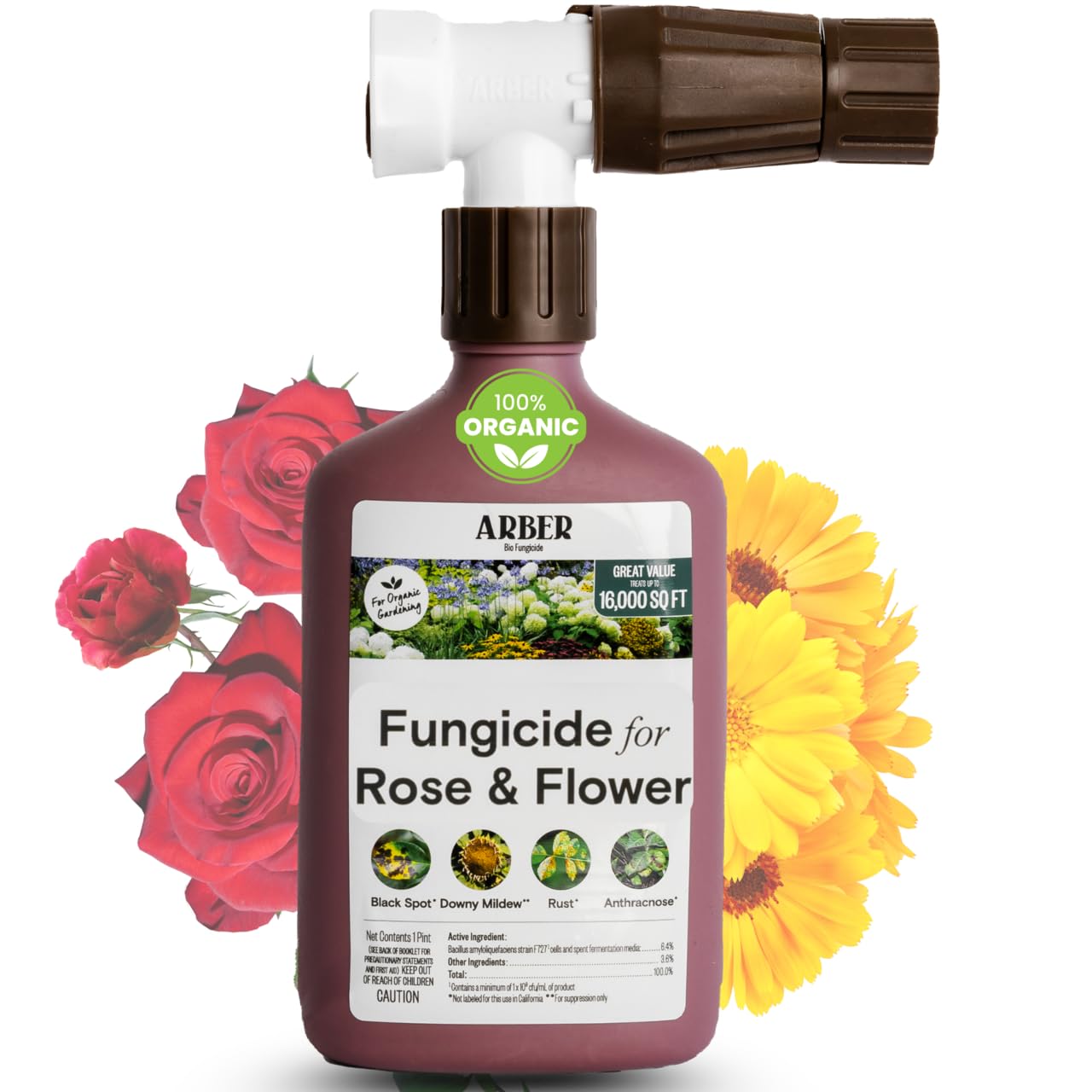 Organic Fungicide for Rose & Flower | 16oz Ready-to-Spray | Controls Powdery Mildew, Black Spot, and Blight | Safe for Organic Gardening