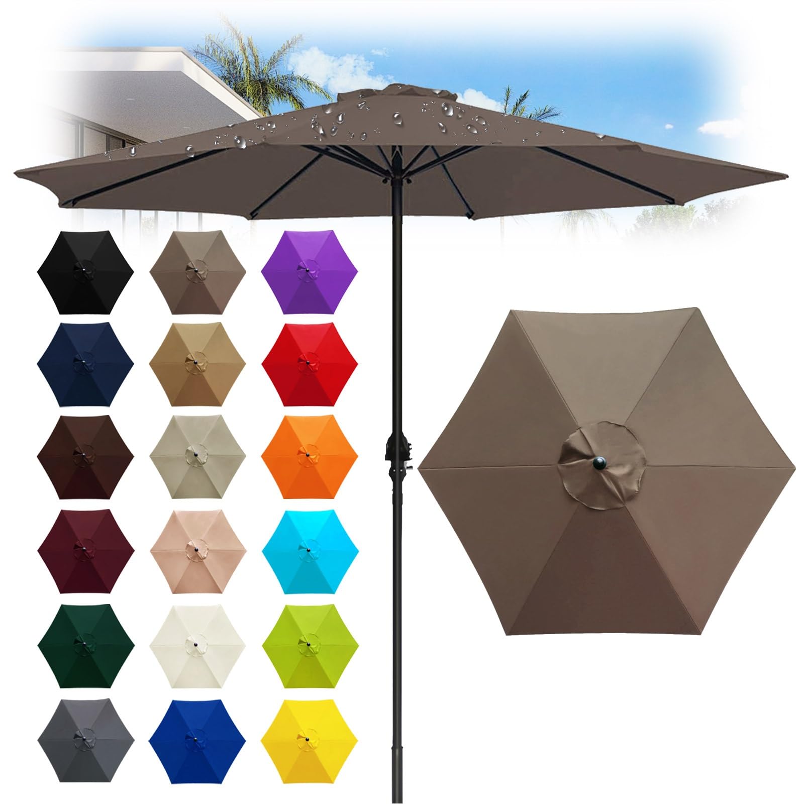 6 Ribs Outdoor Umbrella Canopy Replacement - Replacement Parasol Fabric Cover - 6.6/8.2/8.9/9.8ft Umbrella Cloth - Not umbrella frame - for Garden, Patio, Yard, Beach, Market(Light Brown,6 ribs: 3.0m/