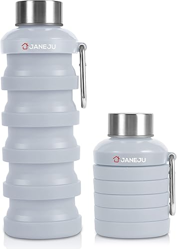 Miniatura 7 de JaneJu - Botella de agua plegable de 32 onzas sin BPA, reutilizable, portátil, ligera, plegable, con mosquetón, botella de agua deportiva portátil a