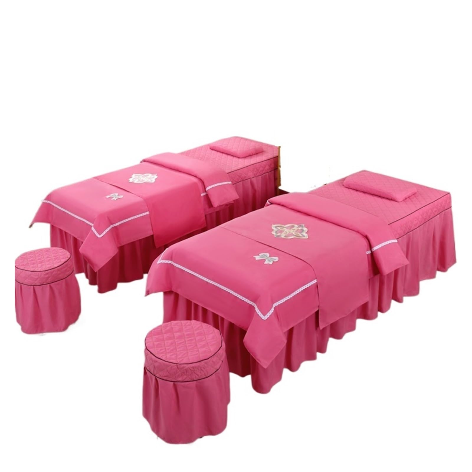 Massage Table Skirt 4pcs Beauty Salon Massage Bed Cover Sets Spa Bedskirt with Hole, Pillowcase, StoolCover, Dulvet Beddings(Color 10,180x60cm)