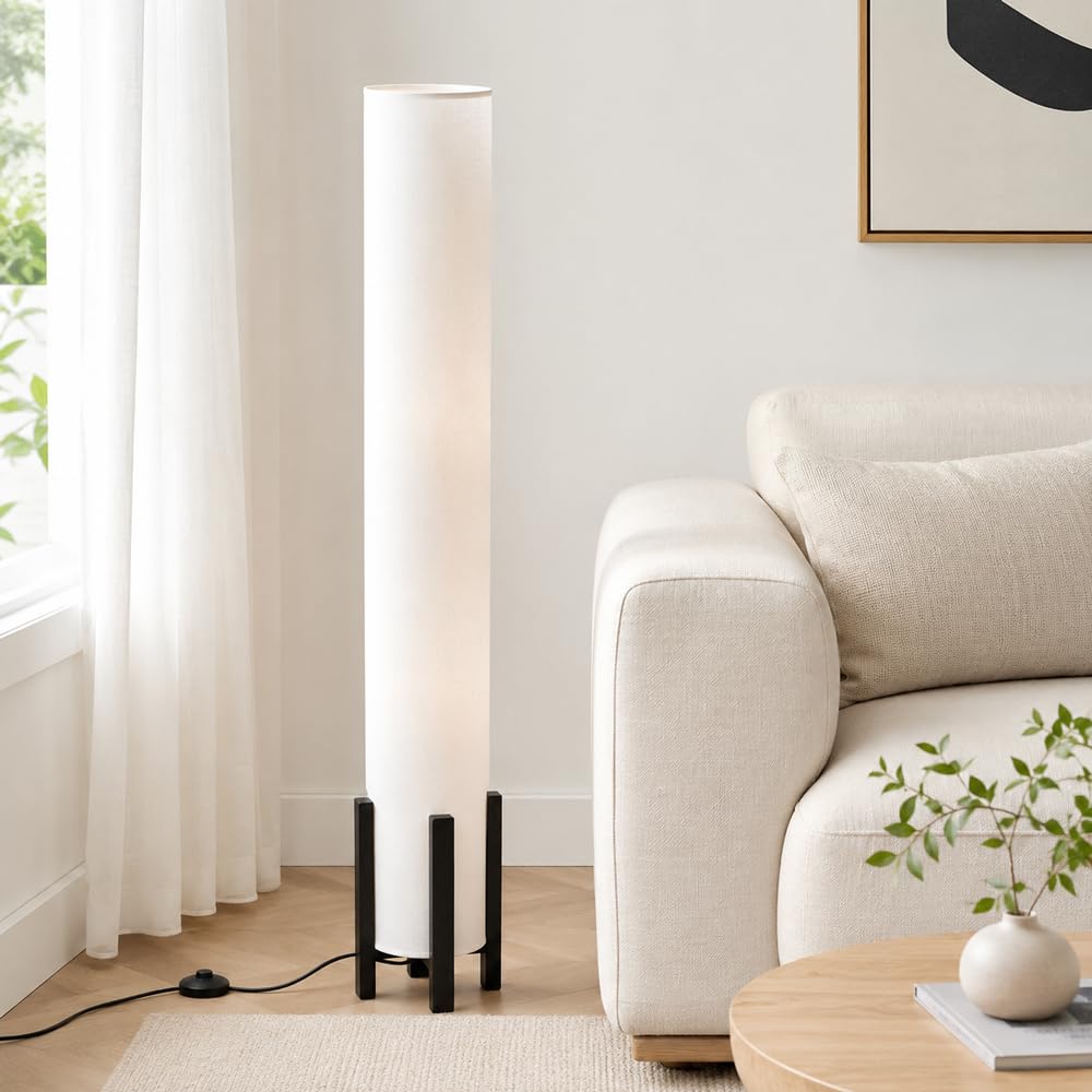 Lámpara de pie moderna de tela base de madera 3 colores regulables. | Lámpara de pie negra; base de madera maciza; interruptor de pie; lámpara de pie de 3 colores para sala de estar.