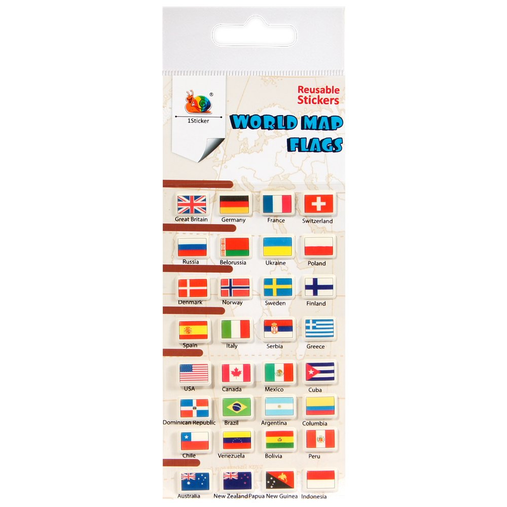 World Map Flags Reusable Puffy Stickers by 1sticker