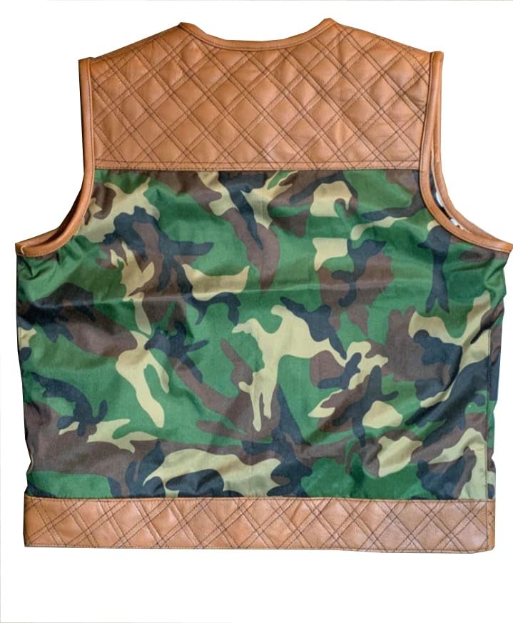 .Men's Biker Rider Motorcycle club Genuine leather & textile camouflage vest2