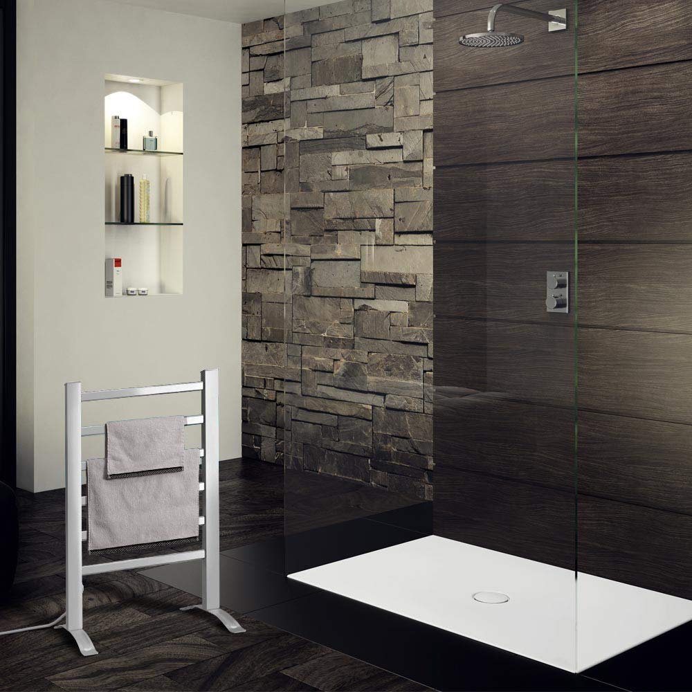 Bakaji Scaldasalviette Termoarredo Elettrico da Bagno 2in1 da Terra e Parete Asciugabiancheria Portasciugamani con Elementi in Alluminio Riscaldanti (6 elementi)