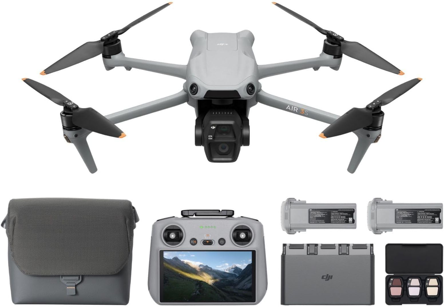 Air 3S Fly More Combo (RC 2 Screen Remote Controller), Drone with 1" CMOS Wide-Angle & Medium Tele Camera for Adults, 4K/60fps, Omnidirectional Sensing & 3 Batteries for Extended Flight Time