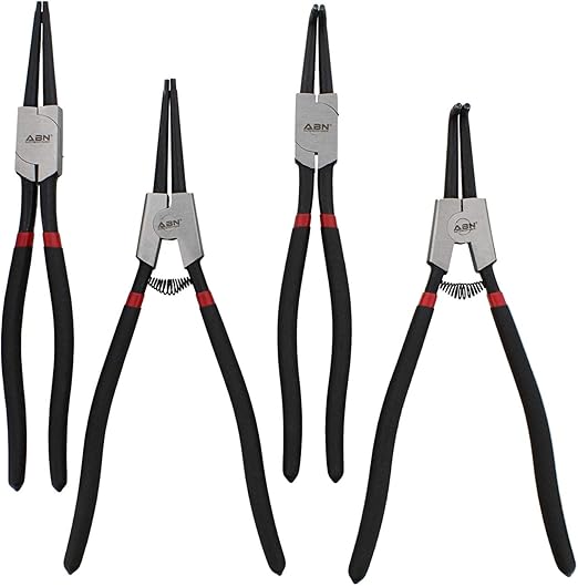ABN Extra Long Snap Ring Pliers Set - 4pc Lock Ring Pliers with 4mm Tips for Internal and External O and Circlip Removal