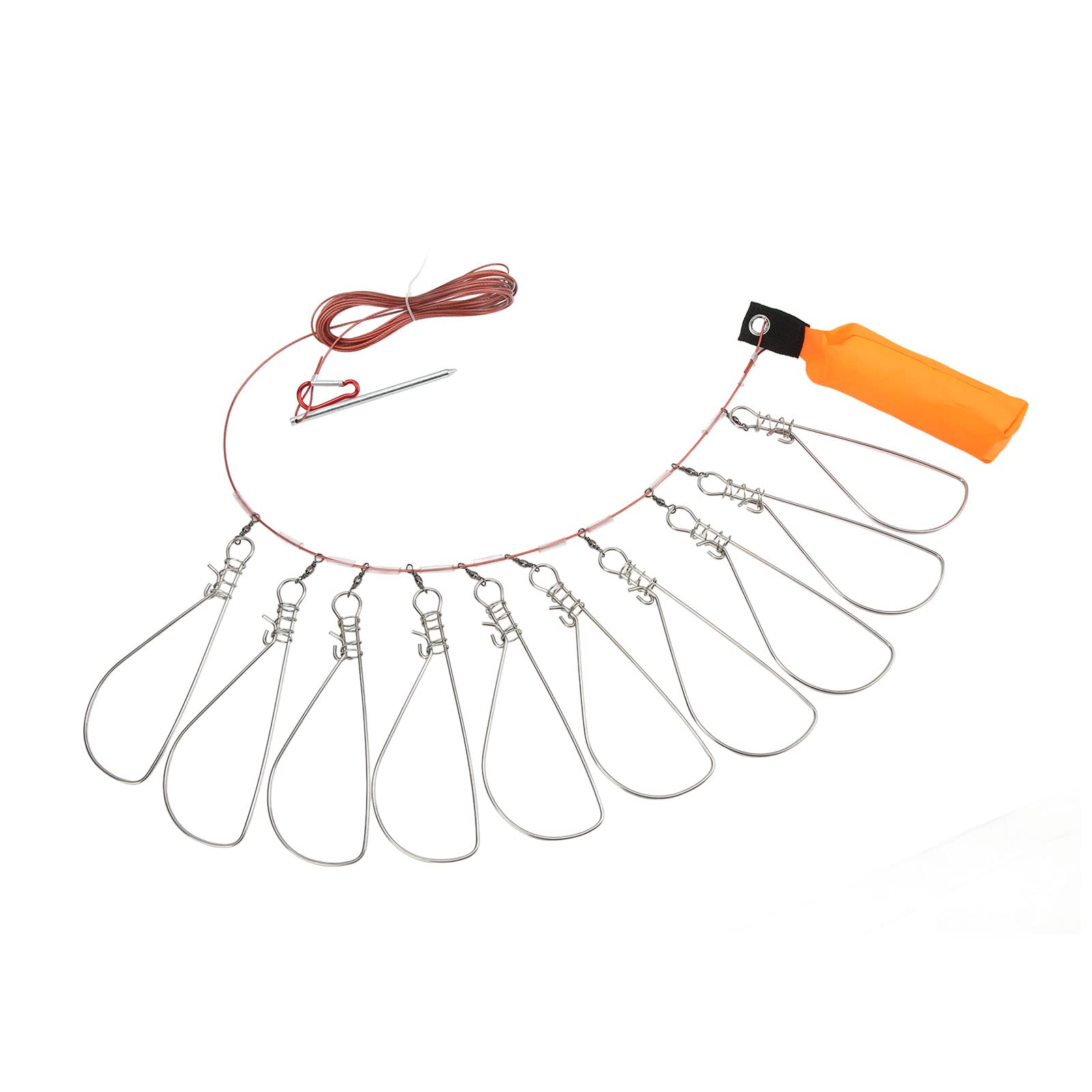VBESTLIFE Fish Stringer Kit,Live Fish Lock with Foam Stick Steel Wire Fishing Lock Buckle Fish Stringer Kit for Outdoor Fishing(10 Buckles)