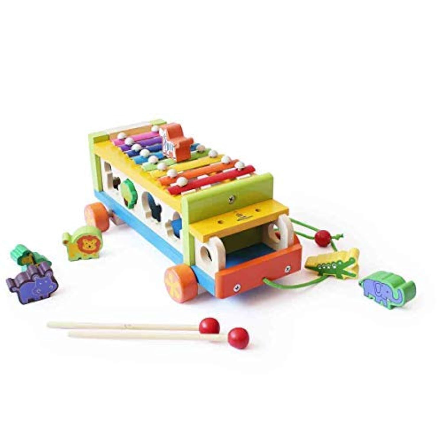 Shumee Wooden 3-in-1 Pull-Along Musical(Xylophone) & Animal Shape Sorting Truck Toy (2 Years+) | Multicolor | Made with Wood | Encourage Walking, Build Gross Motor Skills | Natural & Safe (B00LN30X96) Amazon Price History, Amazon Price Tracker