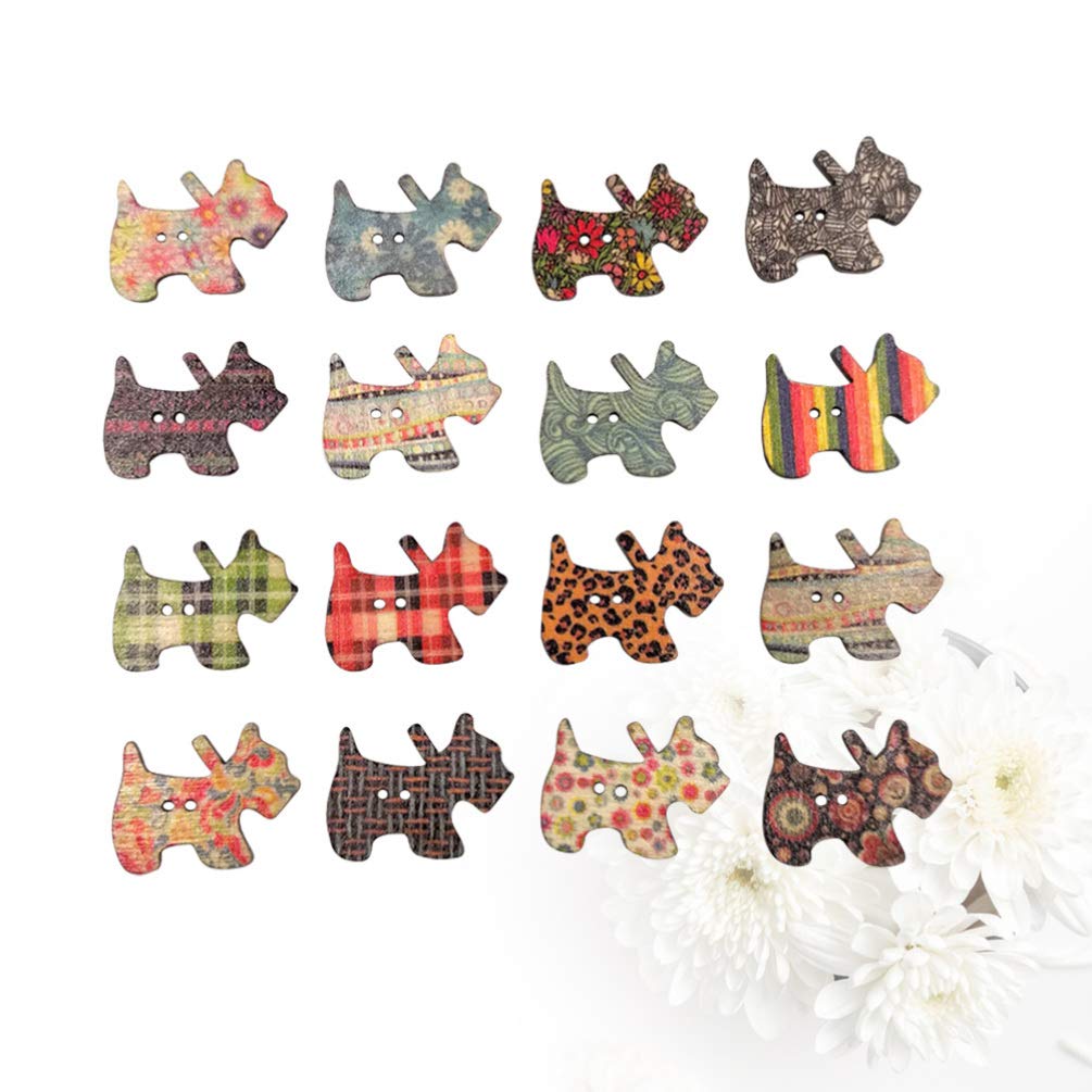 NUOBESTY 50pcs Wooden Puppy Buttons Wood Dog Buttons 2-Hole Wooden Print Sewing for Sewing Crafting DIY Decors (Mixed Color) - Image 3