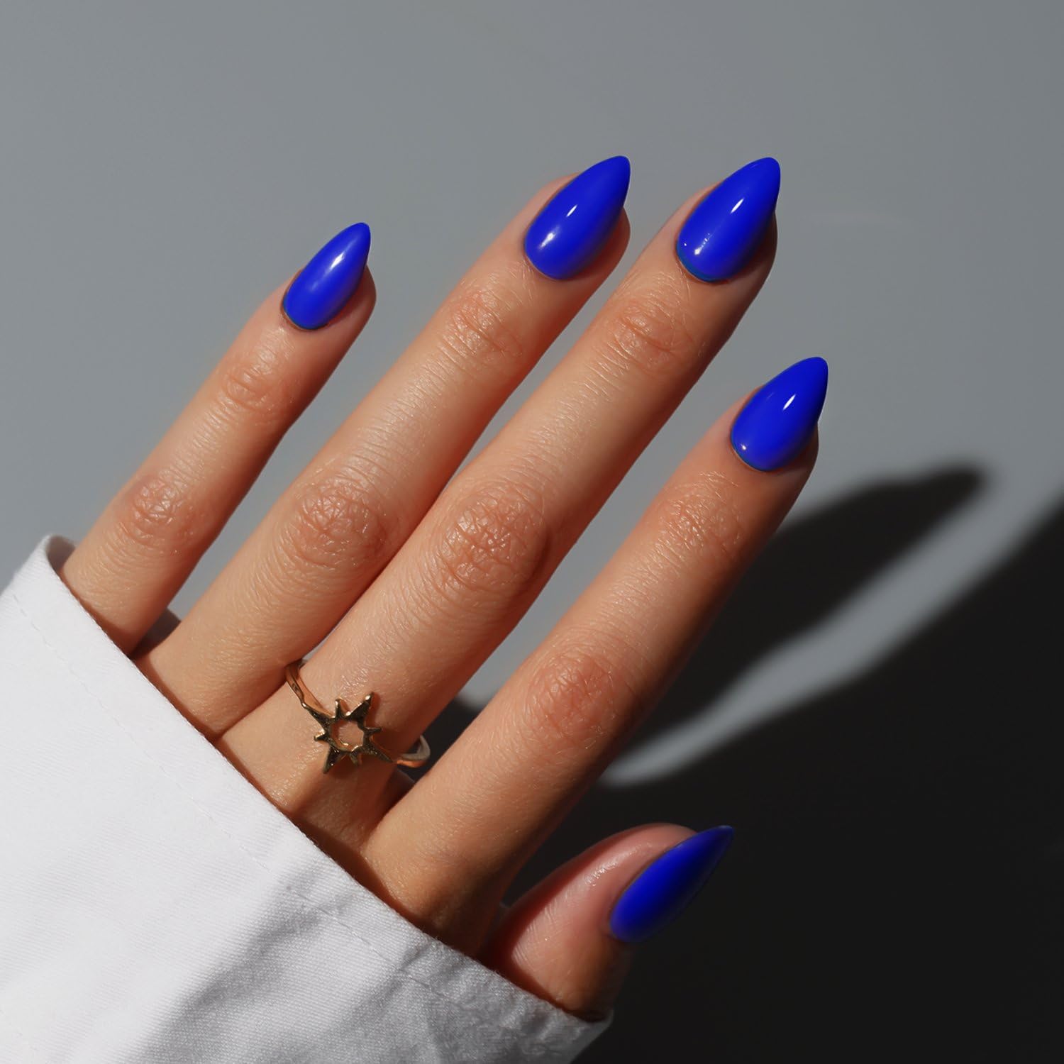 KQueenest Unghie finte corte a pressione blu scuro - Unghie finte a pressione a mandorla in acrilico, blu navy trasparente, lucide, opache, a stiletto, riutilizzabili in morbido gel da incollare per
