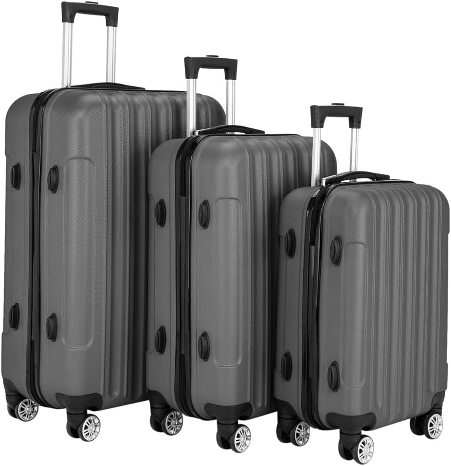 3 Piece Luggage Set Carry On Suitcase,Lightweight Travel Carry-on and Checked Luggage,Rolling Hard Shell Travel Suitcases,with Spinner Wheels TSA Locks,for Men, 20/24/28 Inch (Dark Gray-C, 3 Piece)