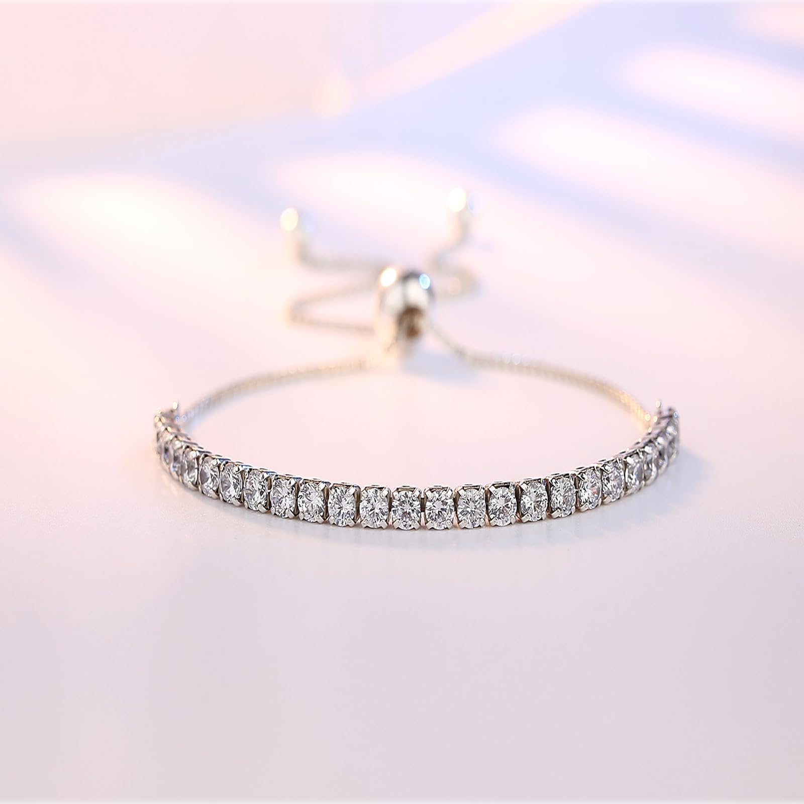 Braccialetto Donna da Tennis Regolabile delle Donne Perline Geometriche Elegante Quadrato Minimalista Regalo-Bianco