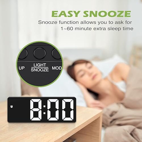 Miniatura 4 de KeeKit Reloj despertador digital, reloj despertador LED con pantalla grande, reloj de escritorio LED con puerto USB para carga, función de