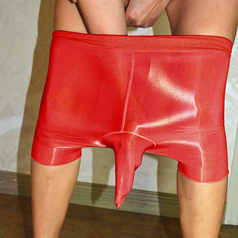 leesuo Men's Plus Size Shiny Glossy Boxer Underpants Panties Briefs Underwear Transparent Shorts Stockings with Sheath