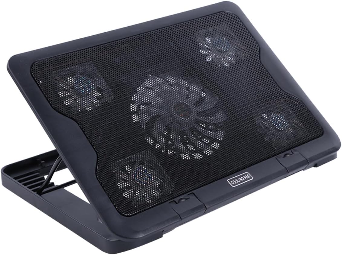 Laptop Cooling Pad with 5 USB Fans, Multi-Angle Adjustable Cooling Base, Anti-Skid Heatsink Stand for Notebooks and Gaming Laptops