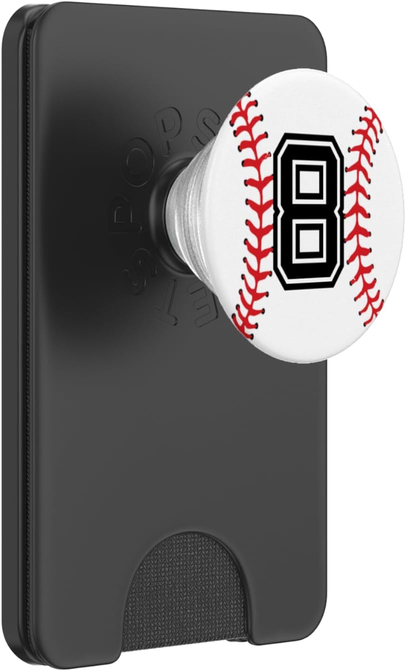 Sports Legendz Baseball Number #8 PopSockets PopGrip for MagSafe iPhone 12, 13, 14 - Clear
