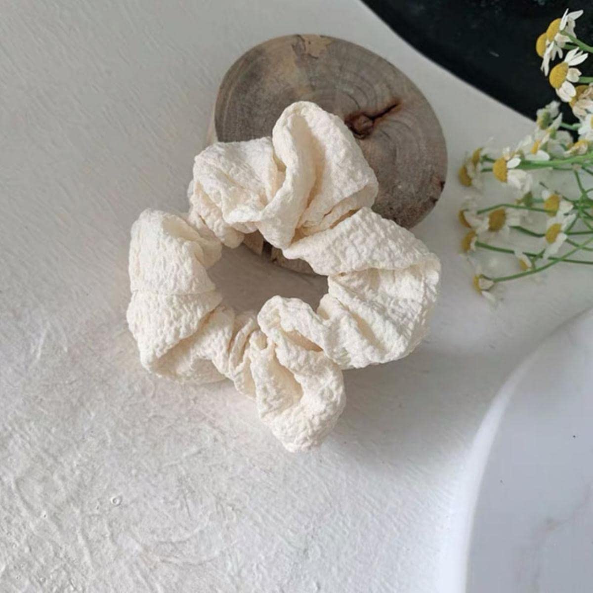ACiyD Sólido elástico Scrunchie Hair Ties Bandas de Goma para Mujeres niñas Sport Gym Hair Scrunchies Holder Hair Accessories-Bean Paste Powder (Beige)