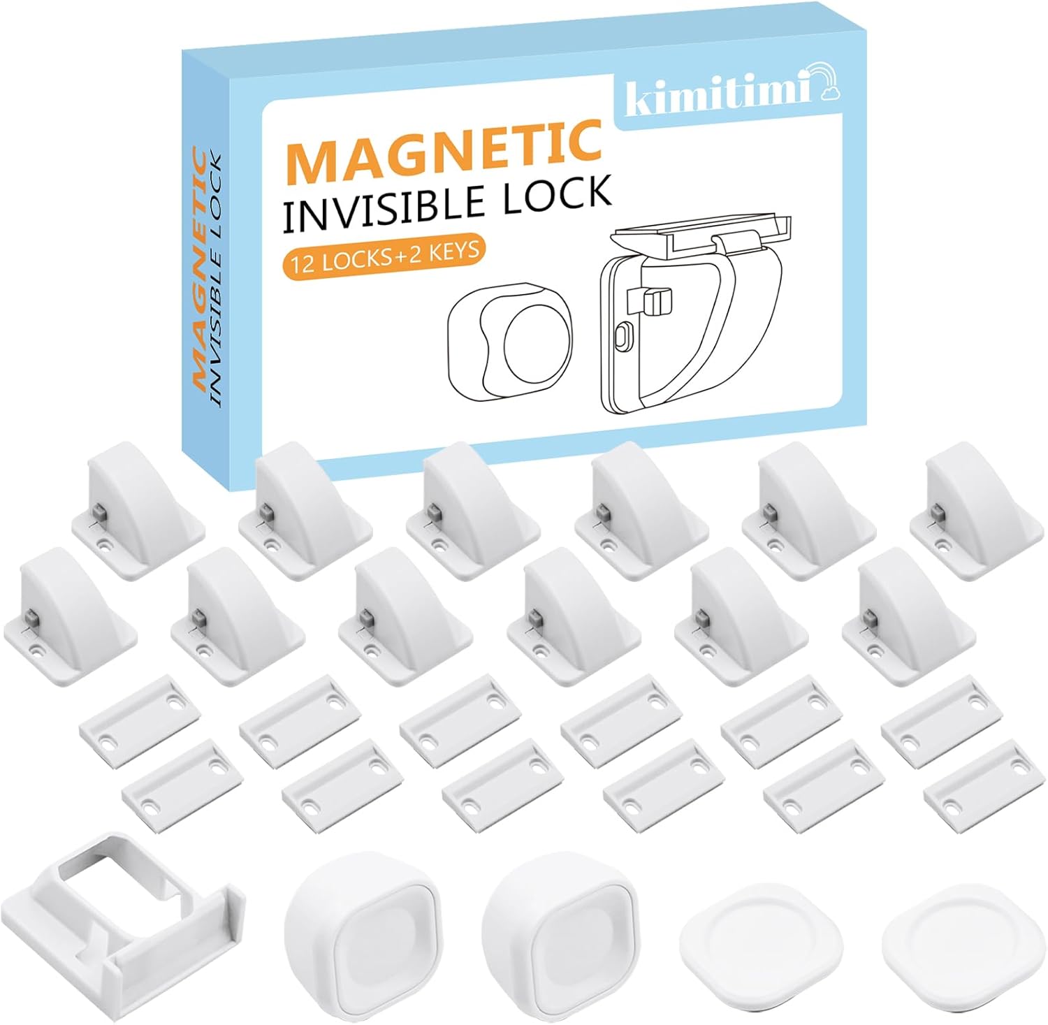 24 Pack Magnetic Cabinet Locks Baby Proofing - Child Safety Cabinet Latch Locks with Adhesive, No Drill or Tools Installation, for Cabinets Drawers Doors