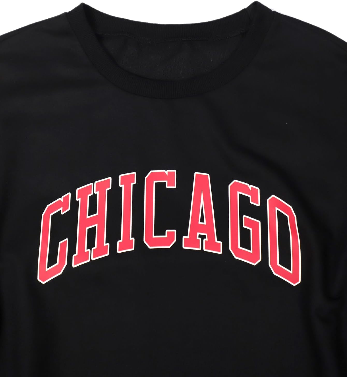 Sumtory Women Long Sleeve Crew Neck Sweat Shirts Loose Fit Letter Print Pullovers Crop Tee Tops Chicago Black M - Image 5