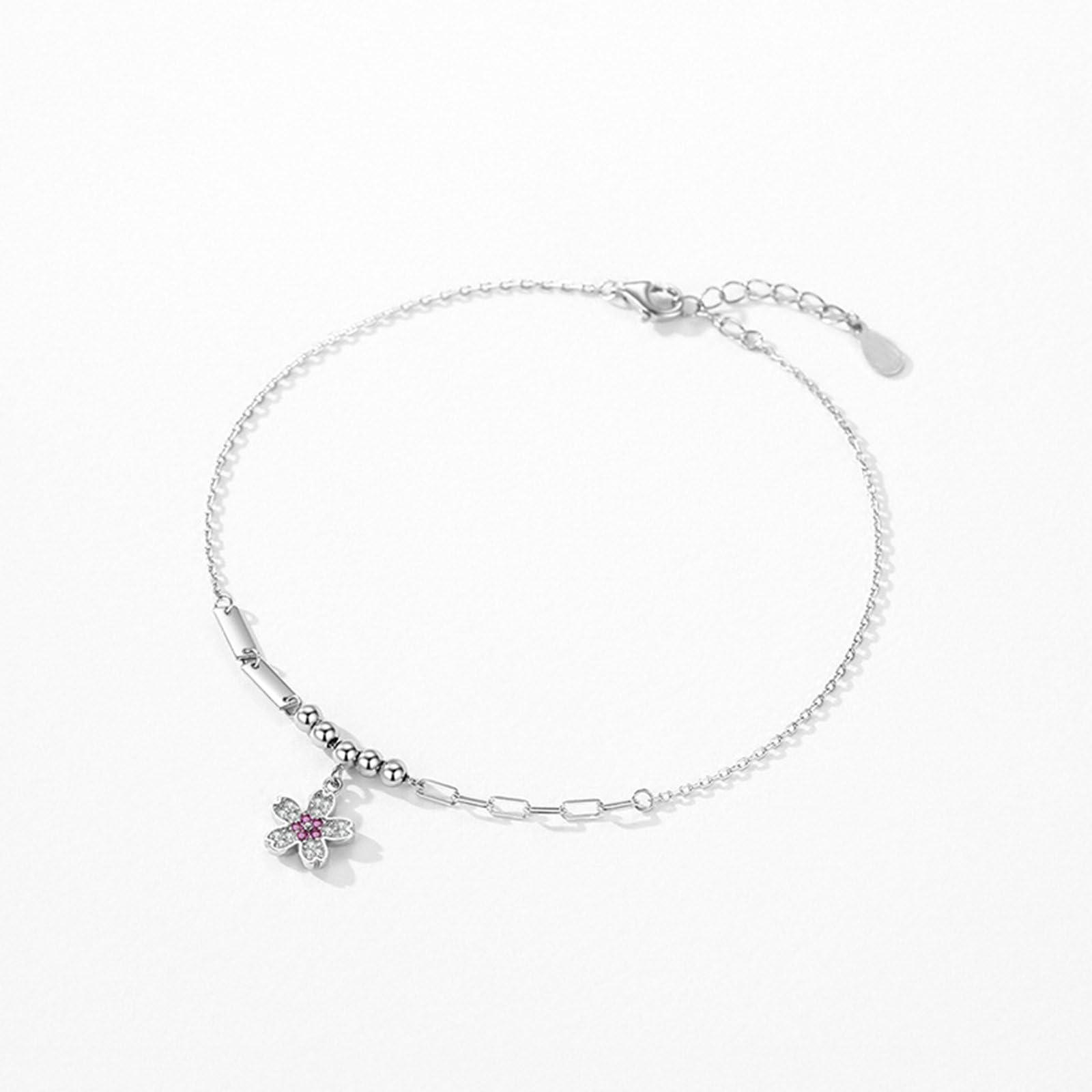 Pulsera para mujer, zafiro rosa y colgante de flor de diamante de oro de 18 quilates, pulsera para mamá, oro blanco de 9 quilates, 14 quilates y 18 quilates