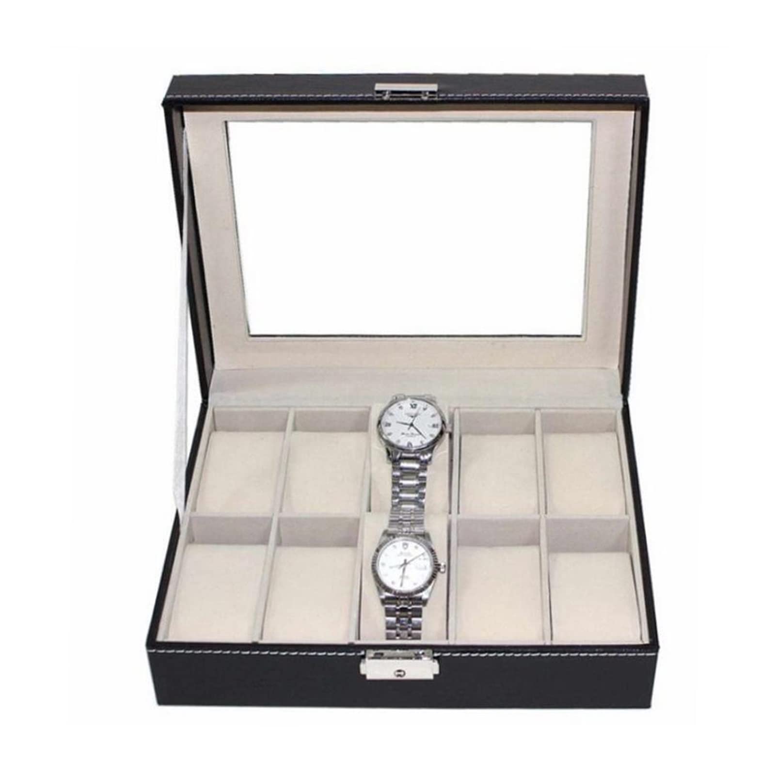 Scatola per orologi 10 slot. PU. Display dell'organizzatore della custodia della scatola dell'orologio in pelle con cuscini morbidi for gli uomini donne, scatole di gioielli display Cofanetti Orologi