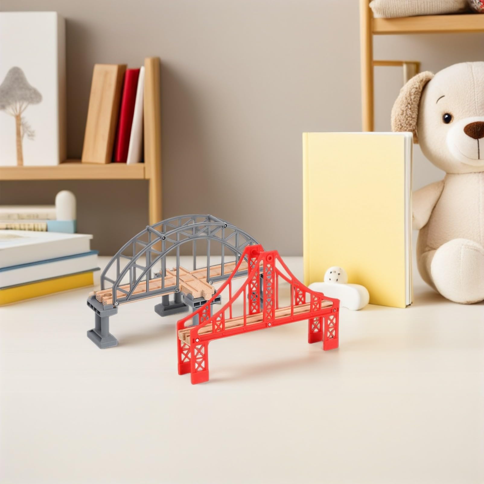 Puente de Vías de Tren de Juguete Rojo 2 Piezas para Maqueta