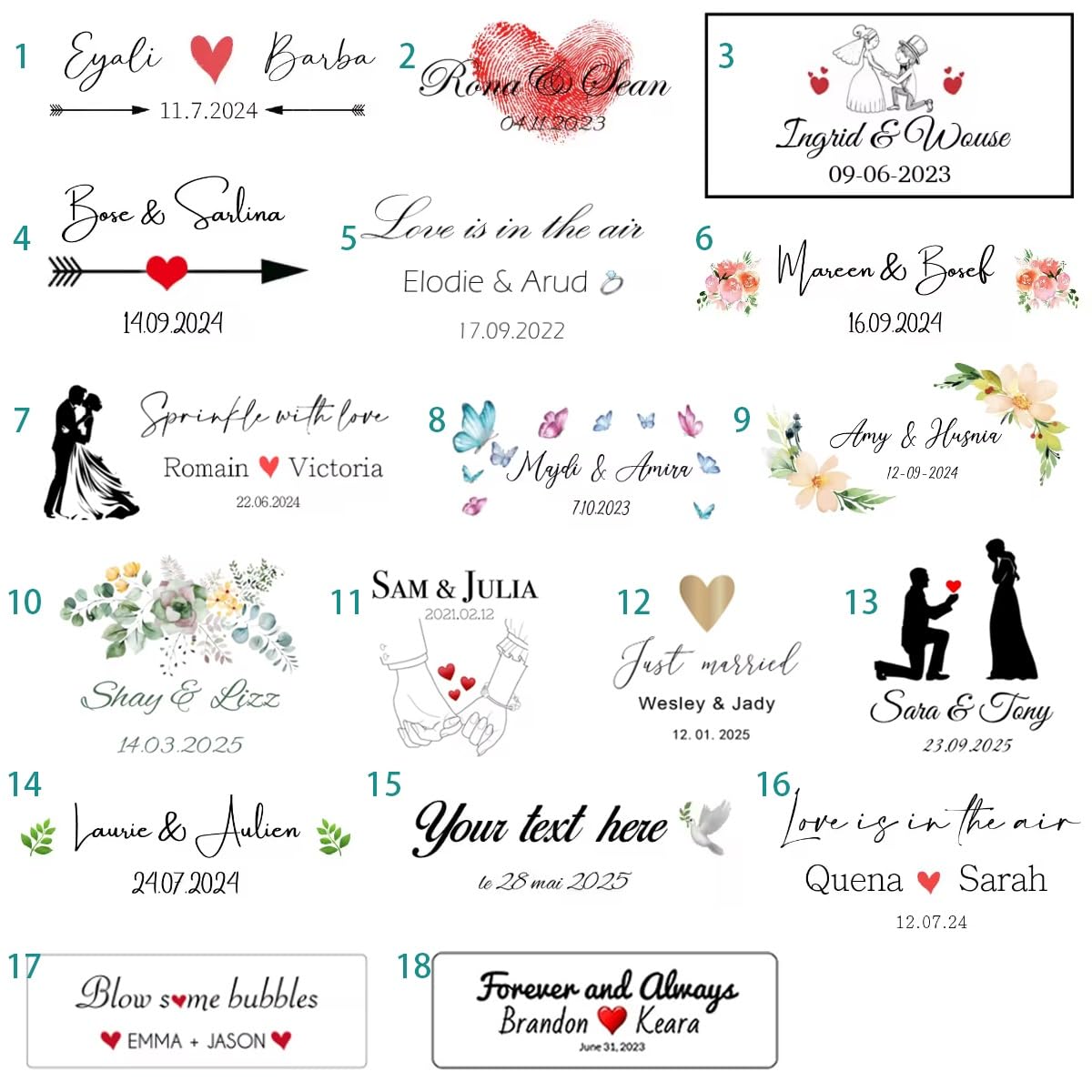 Etichette personalizzate for tubi di bolle di sapone for matrimonio Adesivi personalizzati con nome for bacchette di bolle trasparenti Decorazione for matrimonio trasparente 100 pezzi