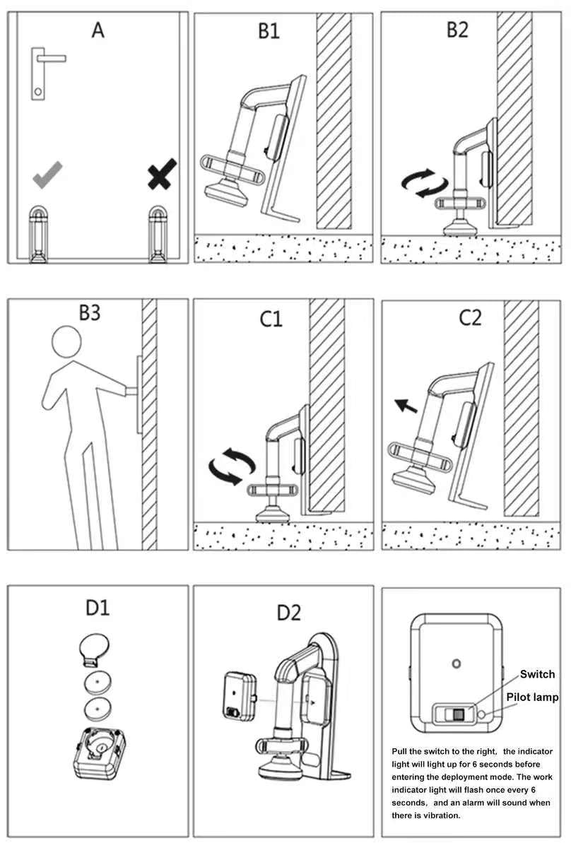 Tope de puerta portátil con alarma para parte inferior de puerta, cuña de alarma de tope de puerta de seguridad para viajes, hogar, casa de apartamentos (alarma)