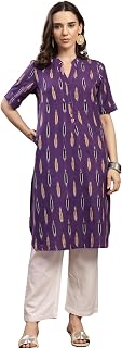 ZELENA Ikat Print Cotton Maternity Kurta | Nursing & Feeding Friendly Kurta with Front Button Access | Breathable Pregnanc... Price In India
