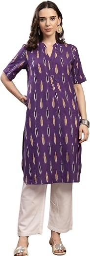 ZELENA Ikat Print Cotton Maternity Kurta | Nursing &amp; Feeding Friendly Kurta with Front Button Access | Breathable Pregnanc...