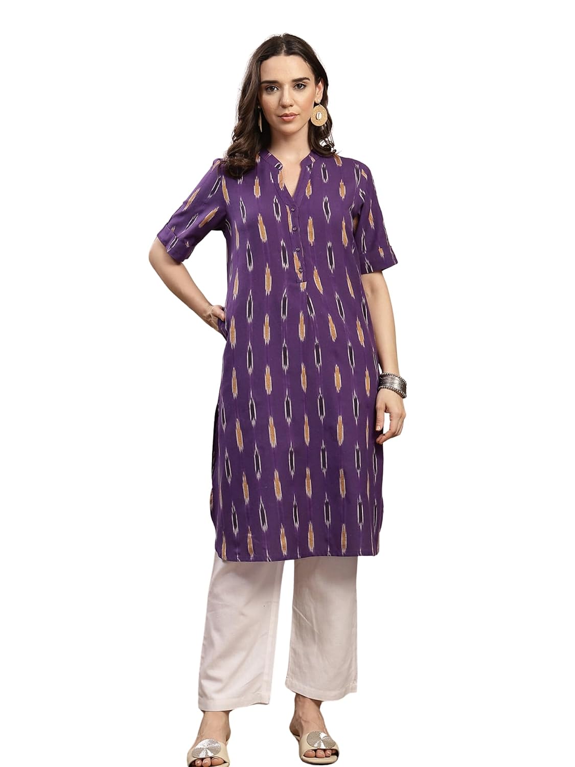 ZELENA Ikat Print Cotton Maternity Kurta | Nursing & Feeding Friendly Kurta with Front Button Access | Breathable Pregnanc...