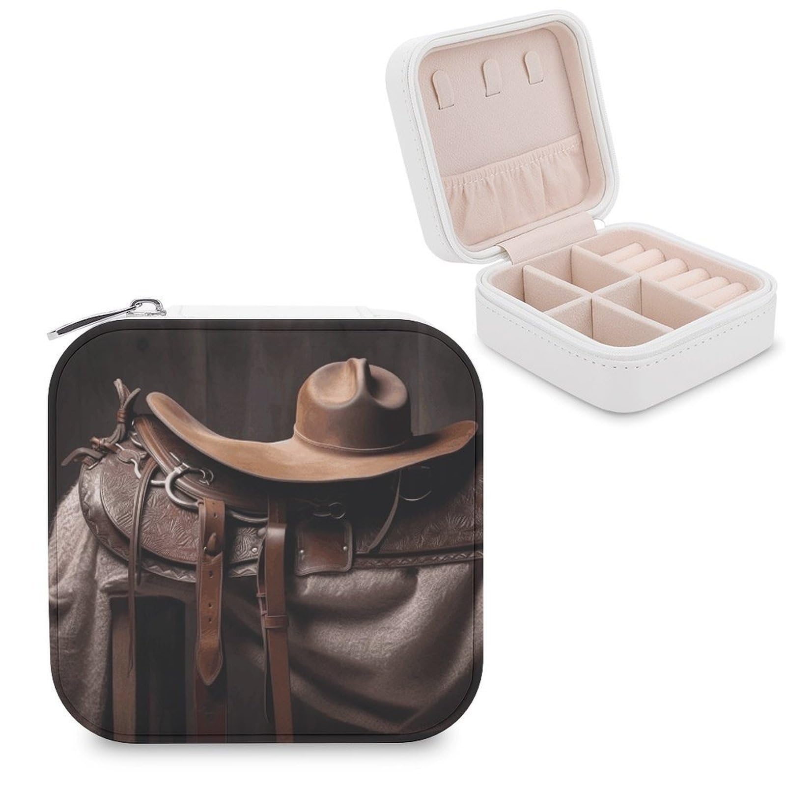 FekiLoot Horse Saddle with A Cowboy Hat Wild Jewelry Box Custom Jewelry Travel Case Pu Leather Trinket Organizer Box to Organize Ring Pendant Earring Small Portable Jewelry Storage Holder for Women