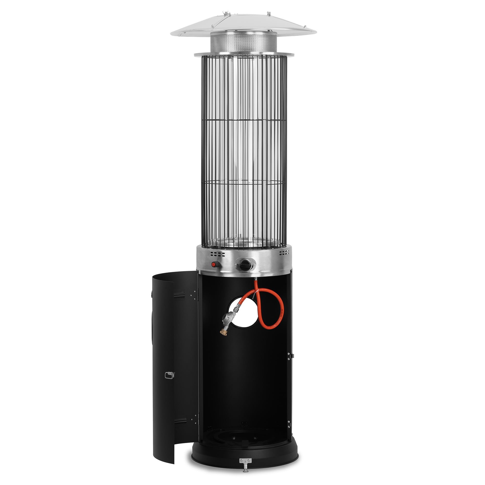 Zelsius Heizstrahler mit Glasröhre Davos 15 kW Schwarz | Ø 57 x (H) 174 cm | Spiralflammen-Heizstrahler, Terrassenheizstrahler, Heizpilz, Feuersäule Outdoor, Gasheizstrahler, Terrassenstrahler Gas
