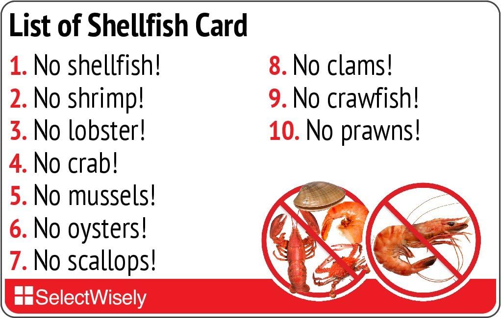 List of Shellfish Allergy Translation Card Translated in Japanese or Any of 52