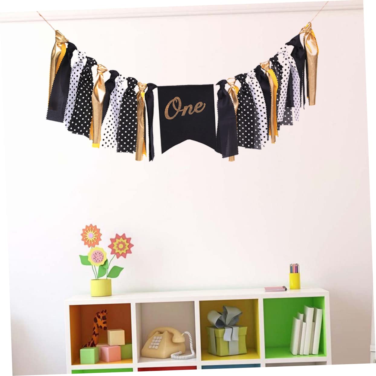 VICASKY Guirnalda de fiesta en color amarillo y negro, para cumpleaños, diseño de princesa, 1º cumpleaños