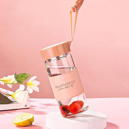 Miniatura 6 de Aurfedes Botellas de agua de vidrio de borosilicato de 16 onzas, con tapa de sellado, fundas y filtros, sin BPA, botella de vidrio portátil para