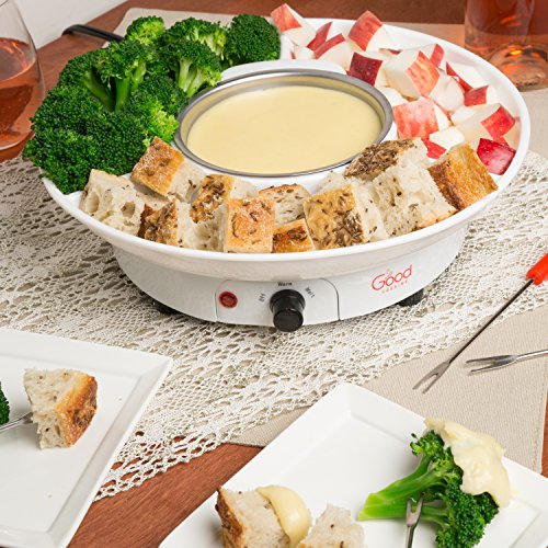 Valentine's Day Electric Fondue Maker Set W 4 Forks & Removable Serving Tray- Features Melting & Warming Setting- Deluxe Set Is Great For Dipping Snacks In Chocolate, Caramel, Cheese, Sauce- Fun Gift #TOP3