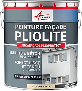 ARCANE INDUSTRIES Peinture façade pliolite pour Mur extérieur, crépi - Peinture Hydrofuge Solvantée - ARCAFACADE PLIOPROTECT - 10 L (+ ou - 80 m² en 1 Couche) Ton Sable - RAL 085 90 20