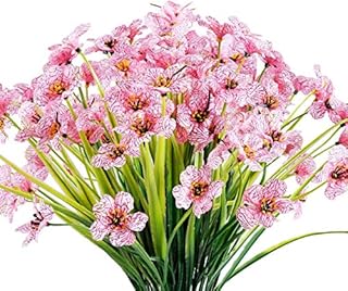 Ksnnrsng 6 Bundles Artificial Flowers Outdoor UV Resistant Fake Flowers No Fade Faux Plastic Plants Garden Porch Window Box Decorating (Pink)