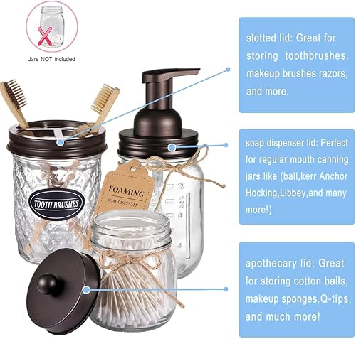 Miniatura 9 de Juego de accesorios de baño Mason Jar (4 piezas)  Tarros no incluidos  Dispensador de jabón espumoso, soporte para cepillos de dientes y tapas de