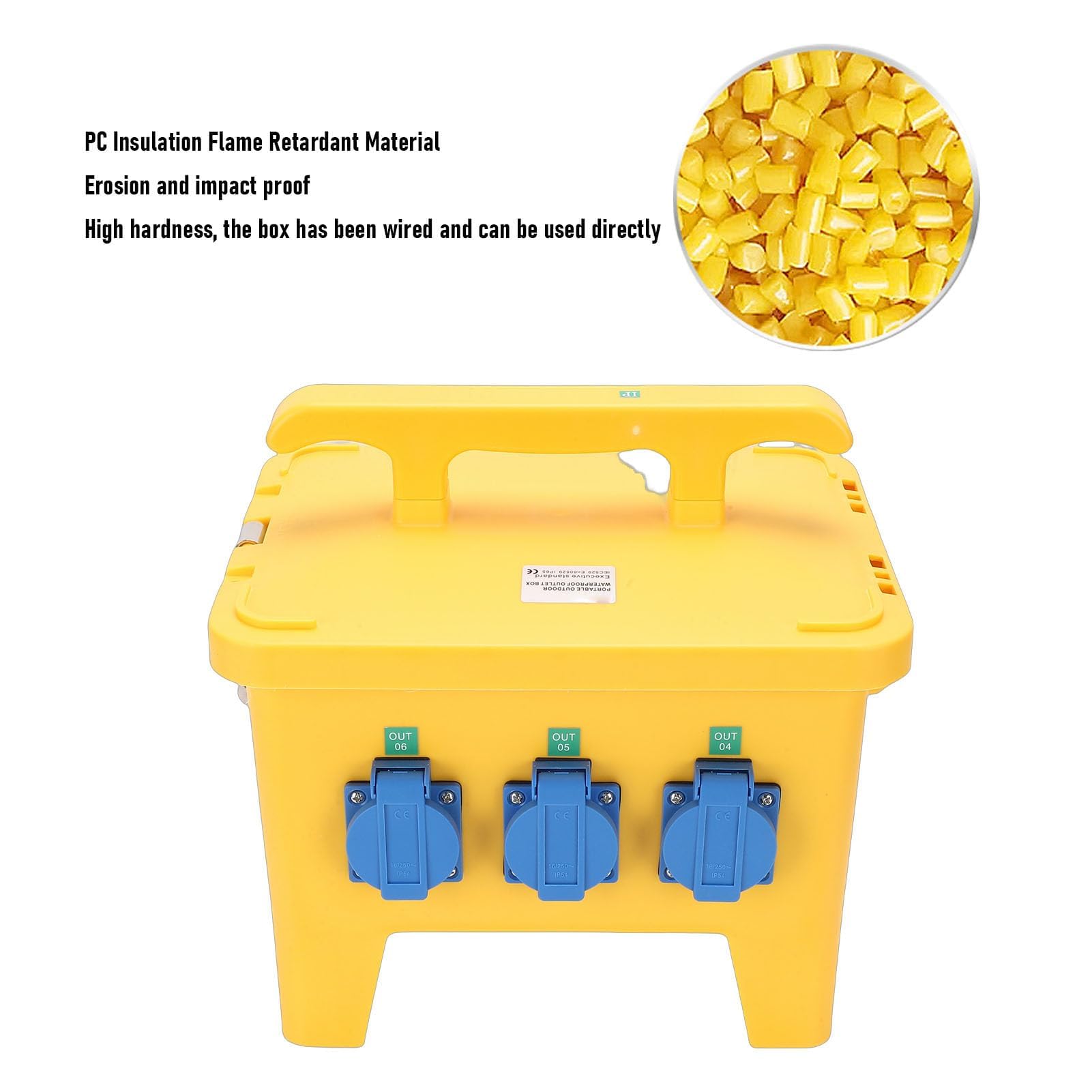Walfront Scatola di Distribuzione Dell'alimentazione con Maniglia, 6 Prese, Resistente All'acqua IP65, Scatola Elettrica Portatile per Cantieri Edili, Cortili, Giardini e Altro,