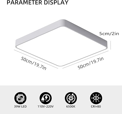 Miniatura 4 de Ganeed Lámparas de techo LED de 19.6 pulgadas, lámpara de techo cuadrada de 39 W, lámpara de techo LED de 6500 K, lámpara de techo LED de ahorro de