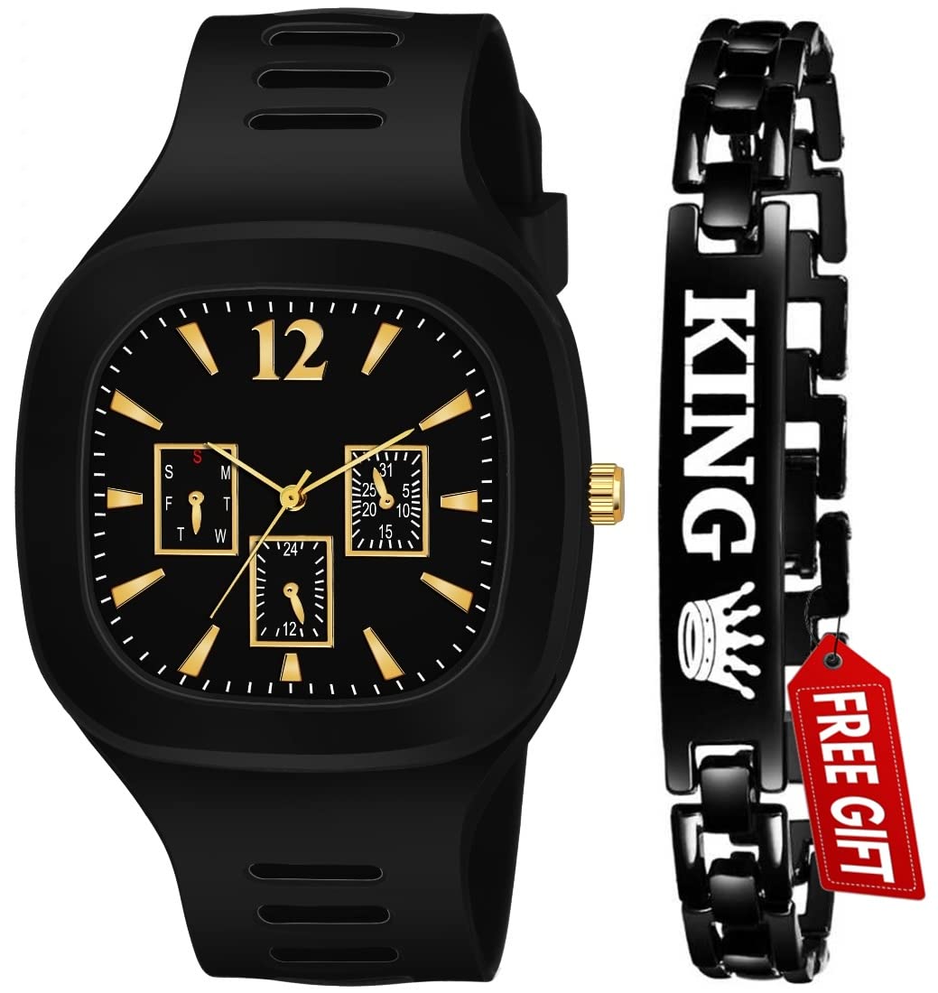 Acnos Polyurethane Premium Brand - Square Black Dial Analog Silicon Strap Addi Stylish Designer Analog Watch For Boy With Bracelete Pack Of 2, Black Band (B09V31P29C) Amazon Price History, Amazon Price Tracker