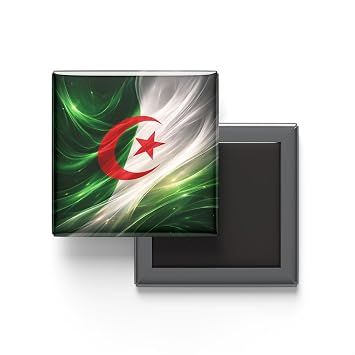 Cezayir - Abstract Efektli Bayrak - Bask l  Kare Buzdolap Magneti
